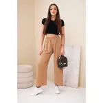 Spodnie z szeroką nogawką camelowe-2