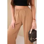 Spodnie z szeroką nogawką camelowe-4
