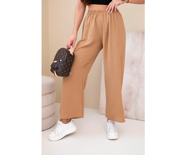 Spodnie z szeroką nogawką camelowe-1