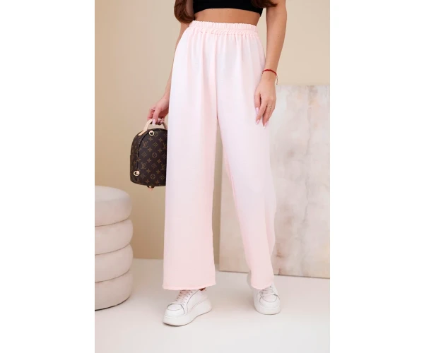Spodnie z szeroką nogawką jasny pudrowy róż-1
