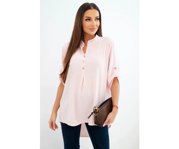 Bluzka z dłuższym tyłem jasny pudrowy róż-1