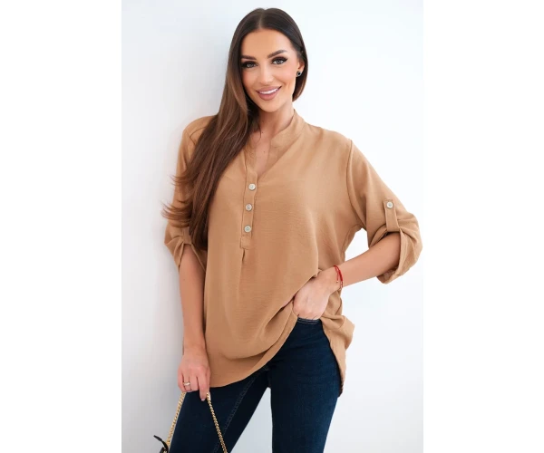 Bluzka z dłuższym tyłem camelowa-1