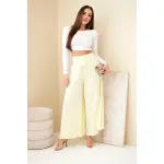 Spodnie damskie wiskozowe z elastycznym pasem żółte-2