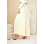 Spodnie damskie wiskozowe z elastycznym pasem żółte-3