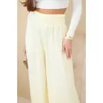 Spodnie damskie wiskozowe z elastycznym pasem żółte-4