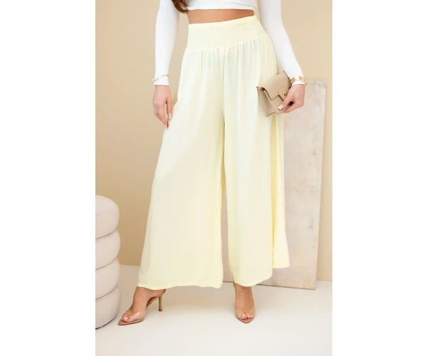 Spodnie damskie wiskozowe z elastycznym pasem żółte-1