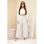 Spodnie damskie wiskozowe z elastycznym pasem beżowe-2