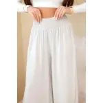 Spodnie damskie wiskozowe z elastycznym pasem beżowe-4