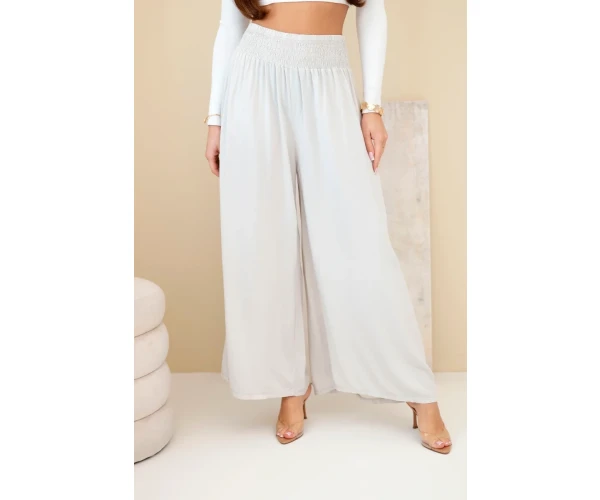 Spodnie damskie wiskozowe z elastycznym pasem beżowe-1