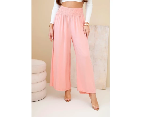 Spodnie damskie wiskozowe z elastycznym pasem morelowe-1