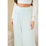 Spodnie damskie wiskozowe z elastycznym pasem miętowe-3