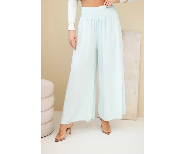 Spodnie damskie wiskozowe z elastycznym pasem miętowe-1