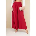 Spodnie damskie wiskozowe z elastycznym pasem bordowe-1