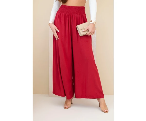 Spodnie damskie wiskozowe z elastycznym pasem bordowe-1