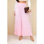 Spodnie damskie wiskozowe z elastycznym pasem jasno różowe-1