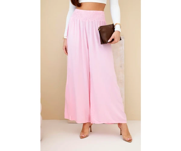 Spodnie damskie wiskozowe z elastycznym pasem jasno różowe-1