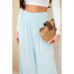 Spodnie damskie wiskozowe z elastycznym pasem niebieskie-4