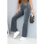 Spodnie damskie jeansowe z prostą nogawką i wysokim stanem grafitowe-2