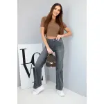Spodnie damskie jeansowe z prostą nogawką i wysokim stanem grafitowe-3