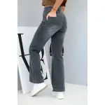 Spodnie damskie jeansowe z prostą nogawką i wysokim stanem grafitowe-4