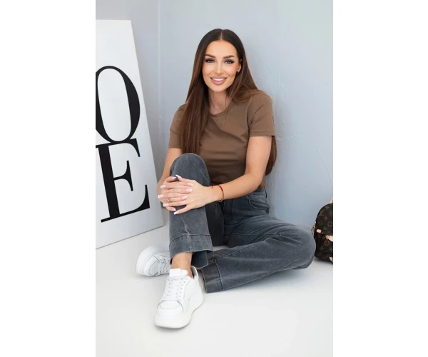 Spodnie damskie jeansowe z prostą nogawką i wysokim stanem grafitowe-1