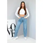 Spodnie damskie jeansowe z szeroką nogawką i wysokim stanem-3