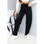 Spodnie damskie jeansowe z wysokim stanem i paskiem czarne-2