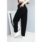 Spodnie damskie jeansowe z wysokim stanem i paskiem czarne-4