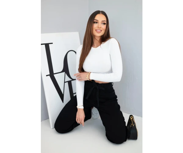 Spodnie damskie jeansowe z wysokim stanem i paskiem czarne-1