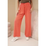 Spodnie muślinowe z szeroką nogawką malinowe-1