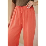 Spodnie muślinowe z szeroką nogawką malinowe-4