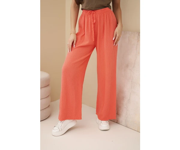 Spodnie muślinowe z szeroką nogawką malinowe-1