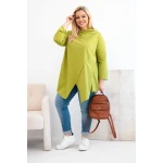 Bluzka damska bawełniana Plus Size asymetryczna z podwijanym rękawem oliwkowa-2