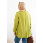Bluzka damska bawełniana Plus Size asymetryczna z podwijanym rękawem oliwkowa-3