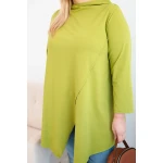 Bluzka damska bawełniana Plus Size asymetryczna z podwijanym rękawem oliwkowa-4