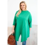 Bluzka damska bawełniana Plus Size asymetryczna z podwijanym rękawem zielona-1