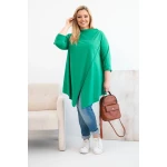 Bluzka damska bawełniana Plus Size asymetryczna z podwijanym rękawem zielona-2