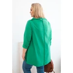 Bluzka damska bawełniana Plus Size asymetryczna z podwijanym rękawem zielona-3