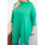 Bluzka damska bawełniana Plus Size asymetryczna z podwijanym rękawem zielona-4