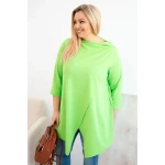Bluzka damska bawełniana Plus Size asymetryczna z podwijanym rękawem jasno zielona-1