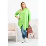 Bluzka damska bawełniana Plus Size asymetryczna z podwijanym rękawem jasno zielona-2