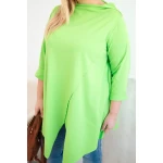 Bluzka damska bawełniana Plus Size asymetryczna z podwijanym rękawem jasno zielona-4