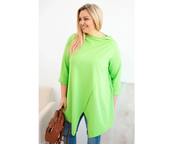 Bluzka damska bawełniana Plus Size asymetryczna z podwijanym rękawem jasno zielona-1