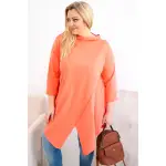 Bluzka damska bawełniana Plus Size asymetryczna z podwijanym rękawem morelowa-1