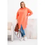 Bluzka damska bawełniana Plus Size asymetryczna z podwijanym rękawem morelowa-2