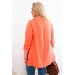 Bluzka damska bawełniana Plus Size asymetryczna z podwijanym rękawem morelowa-3