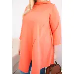 Bluzka damska bawełniana Plus Size asymetryczna z podwijanym rękawem morelowa-4