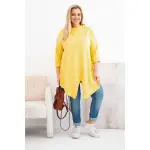 Bluzka damska bawełniana Plus Size asymetryczna z podwijanym rękawem żółta-2