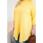 Bluzka damska bawełniana Plus Size asymetryczna z podwijanym rękawem żółta-3