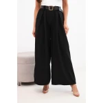 Spodnie damskie z szeroką nogawką i paskiem czarne-1
